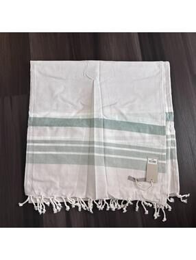 NWT Bloomingville Throw Blanket Cotton Beige Green Striped 60" x 50"